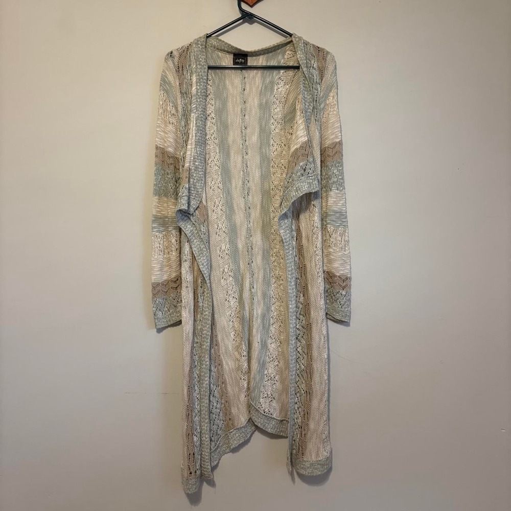 Y2K Daytrip cream and beige open knit  cardigan duster